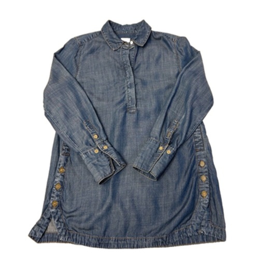 Chico's Women Denim Side Button Tunic Shirt Size 0 Small Blue Tencel Western